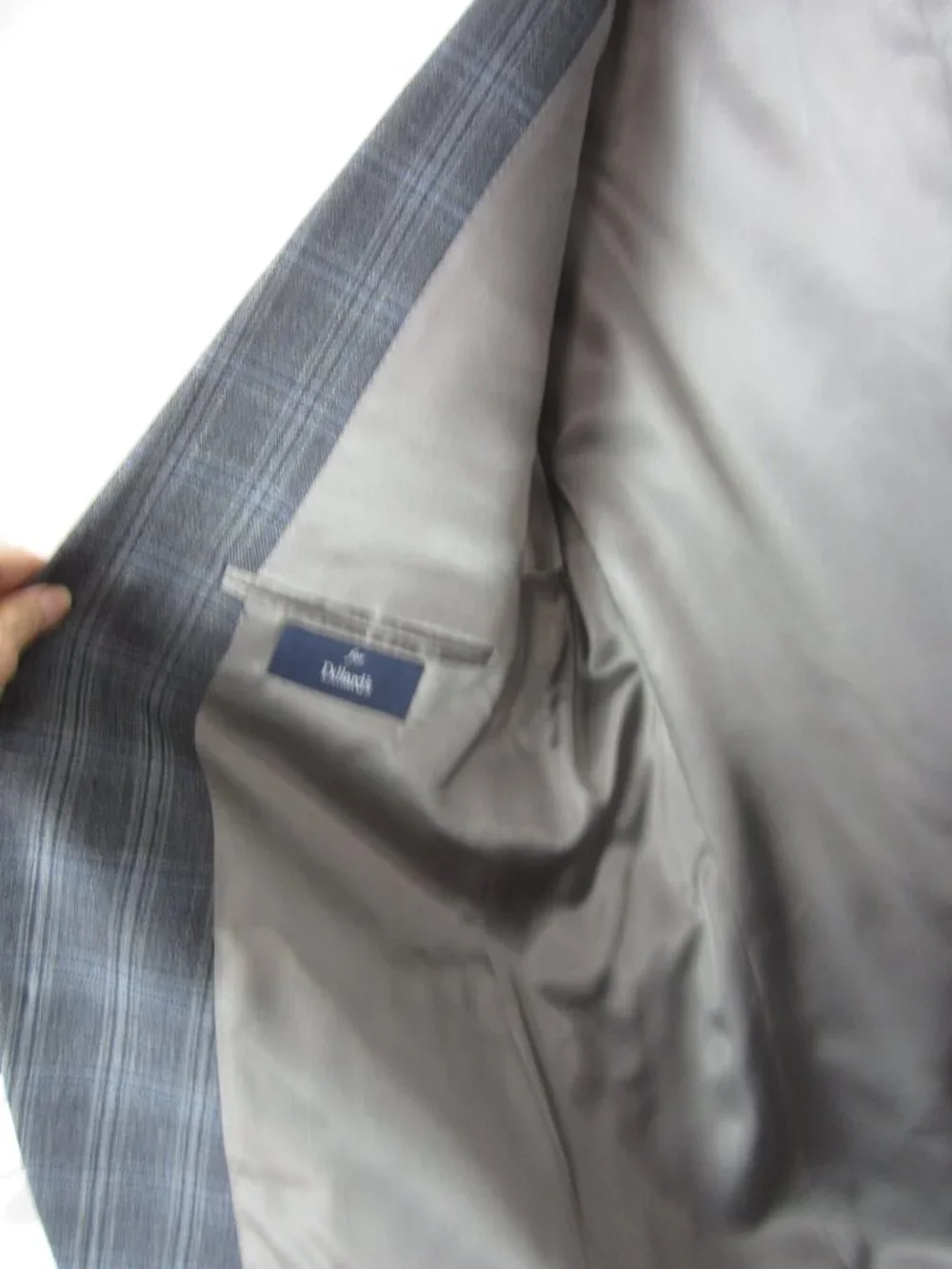 Hart Schaffner Marx 46R Blue Wool Silk Sport Coat Windowpane Plaid EUC